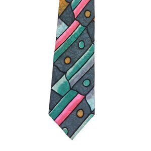 Paint Factory Silk Tie Men’s 59” Green Pink Artisan Designer Wide Tie New